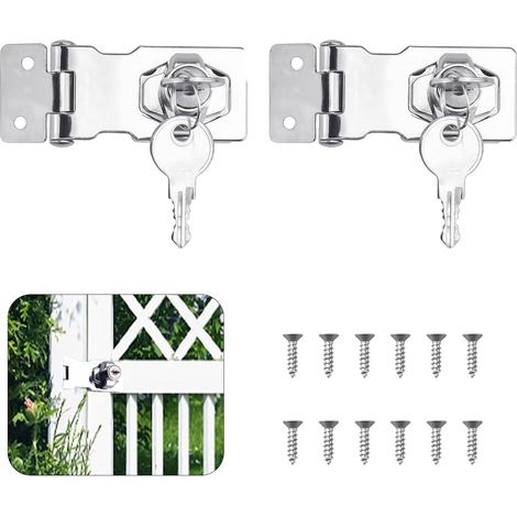 Lot de 2 verrous à clé 90° en métal, loquets de sécurité avec poignée rotative, fermeture robuste pour portes de placard, tiroirs, meubles, granges et portes (1/5)