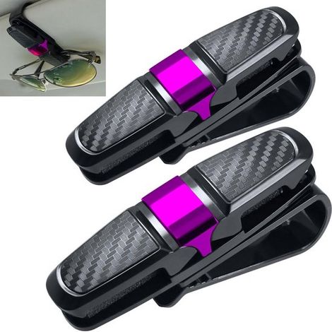 Set di 2 portaocchiali per aletta parasole auto – Portaocchiali da sole e da vista con clip per carte/biglietti – Nero + Rosa (1/3)