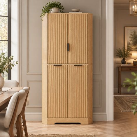 Armadio angolare 60/60/172 cm in finitura naturale, 4 ante e ripiani regolabili (1/5)