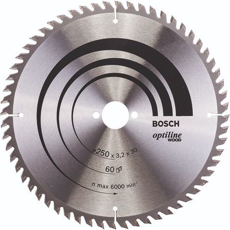 BOSCH DISCO SIERRA OPTILINE MADERA130 X 2.4 X 20/16D: 20WZ Diámetro disco x eje (mm) 250x30 Número de dientes 60