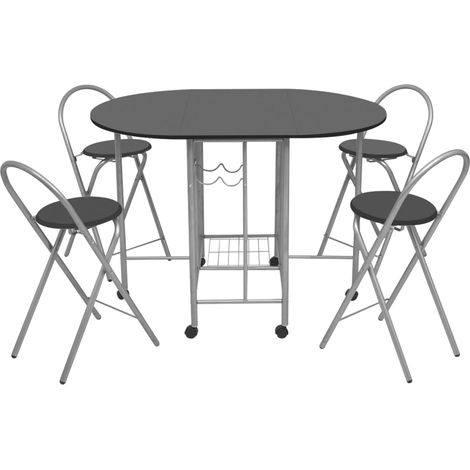 vidaXL Ensemble de salle à manger pliable 5 pièces MDF noir (1/6)