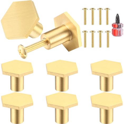 8 PCS Boutons de porte en laiton SOPD, Gold Hexagon Cuisine Cuisine Armorboard Tiroir PPLS Points de porte Poignements pour placard Wardrobe Drawer Dather Portiers Poignes - 22  ​​18 mm (1/5)