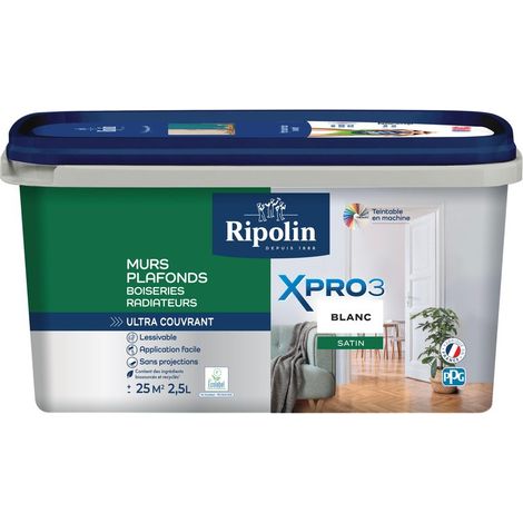 RIPOLIN Xpro3 Vernice bianca satinata da 2,5 litri per pareti, soffitti e infissi in legno. RIPOLIN (1/4)