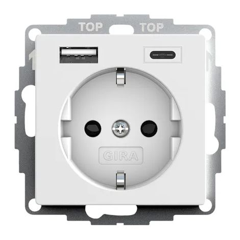 Gira SCHUKO SP Alimentazione USB 2f Tipo A/C System 55 Bianco puro m [245927], 2459 27