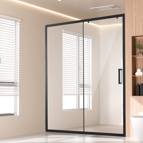 VEVOR Semi-frameless Shower Door, 57.7-59" W x 70" H, Shower Sliding Glass Door with 1/4"(6mm) Clear Tempered Glass, Waterproof Shatterproof Stain-Resistant with Stainless Steel Hardware, Matte Black (1/5)
