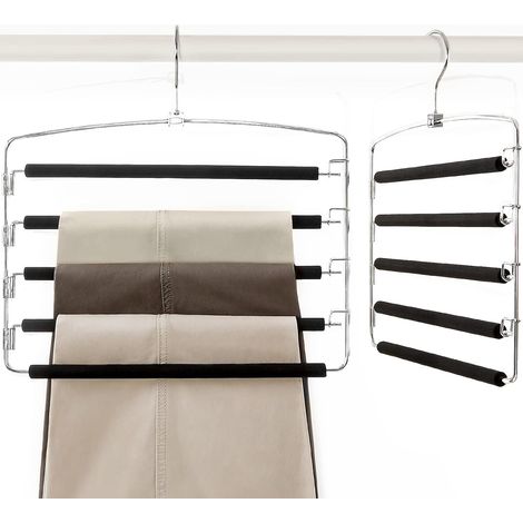 Lot de 2 cintres en métal, cintres à pantalons à cinq couches, peu encombrants, stables et antidérapants, adaptés aux jeans, cravates, ceintures (1/5)