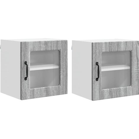 Maison Exclusive - Mobile in vetro da parete PORTO 2 pcs Grigio Sonoma (1/5)