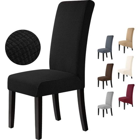 Housse de Chaise Salle à Manger Jacquard Extensible Amovible Lavable Couverture Universelle Protection 4 Pièces 4Pièces Noir (1/5)
