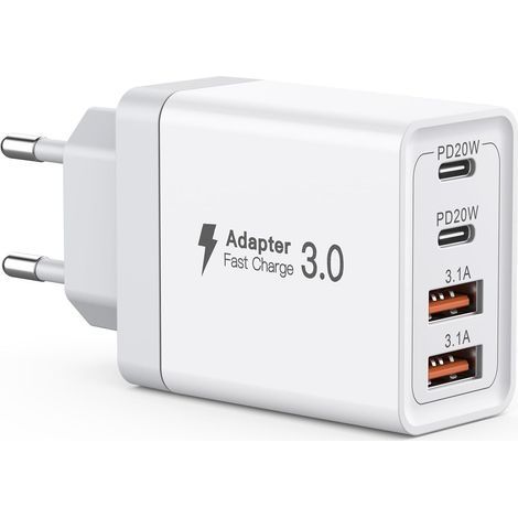 Chargeur USB C 40 W, 4 ports, double port PD+QC, prise murale rapide, multiports Type C pour iPhone 11/12/13/14/15/Pro Max/iPad/Samsung/Android/Google/tablette (1/5)