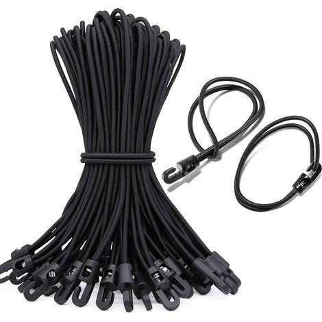 Elastische Bungee-Seile mit Haken, 25 cm, 25 Stück, Planenspanner, 4 mm dick, multifunktionale Befestigungselemente, schwarzes Gummiband mit Haken für Banner, Campingzelte, Pavillons (1/5)