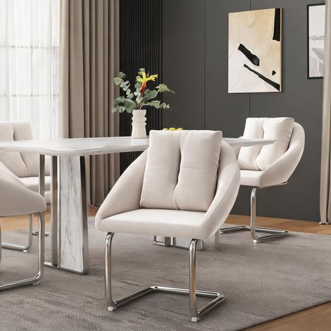 Fauteuil de salle à manger en velours beige rotatif avec coussin (1/5)