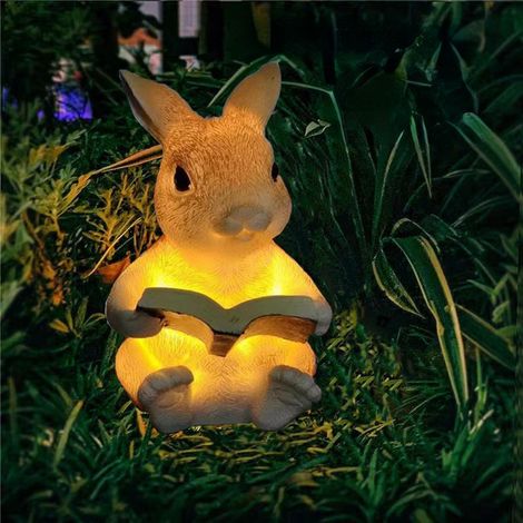 Lampe de lecture solaire en forme de lapin, lampe décorative de jardin en résine en forme d'animal, éclairage d'extérieur (1/5)