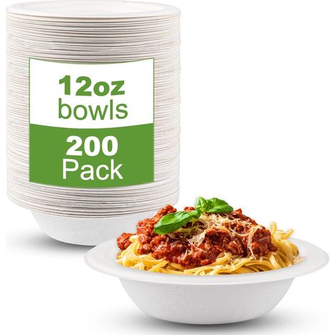 200 Pcs Bols Jetables 350ml, Bols en Fibre de Canne à Sucre Naturelle, Bol en Papier Robuste pour Salade et Pique-Nique, Vaisselle sans Plastique (1/5)