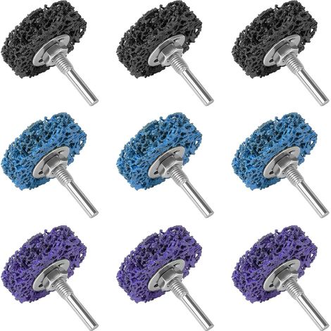 9 PCS Disque de Nettoyage, Disque Abrasif 50mm, Disques de Nettoyage CSD, Dérouillant Disque Abrasif pour Meuleuse d'Angle, pour Enlèvement de Rouille, Peinture, l'oxydation(Violet/Bleu/Noir)