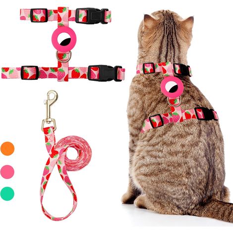 Harnais anti-fuite pour chat avec laisse réglable en nylon, kit de promenade et voyage extérieur, porte-Airtag intégré, taille S et L, sécurité optimale pour petits et grands félins. (1/5)
