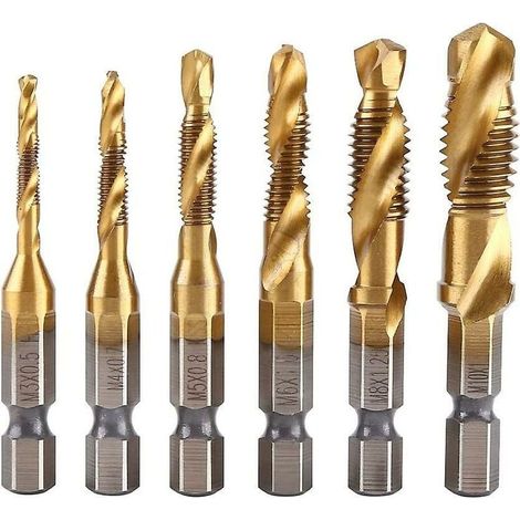 Tapping Drill Bit - HSS Hex Shank - M3 M4 M5 M6 M8 M10 - Metric Thread Tap with Pilot Drill - 6 Pcs (1/5)