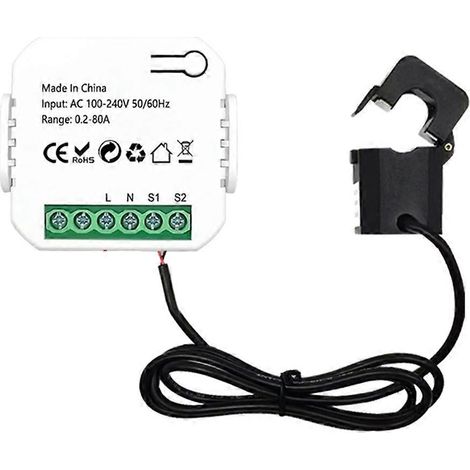 Compteur d'électricité intelligent WiFi 80A à pince ampèremétrique avec transformateur de courant (moniteur de puissance kWh, statistiques de puissance 110V/230V) (1/5)