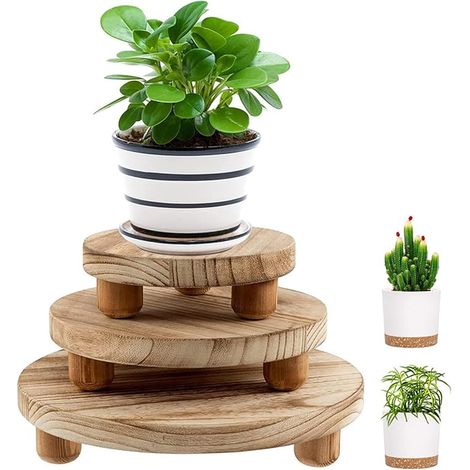 Round Wooden Stool for Flowers, Wooden Stool Bonsai Shelf, Garden Flower Pot, Display Plants for Balcony, Garden, Indoor (1/5)