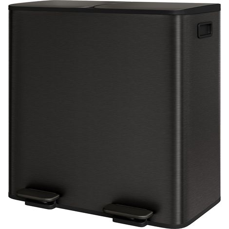 Poubelle de Cuisine 2 Compartiments 2x40L, Acier Inoxydable, Pédale, Couvercle à Fermeture Douce, Anti-empreintes, Noir (1/5)