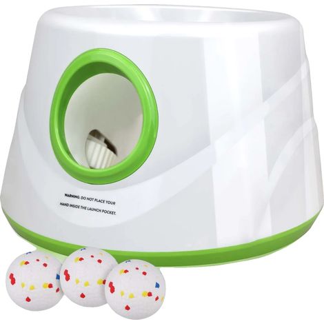 Lanzador de pelotas de tenis, distancia ajustable, entrenamiento interactivo para mascotas, verde (1/2)
