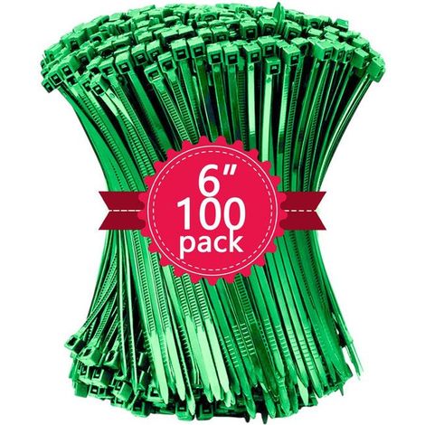Lot de 100 colliers de serrage nylon – 15,2 cm – Résistants, réutilisables – Verts, extérieur (1/5)