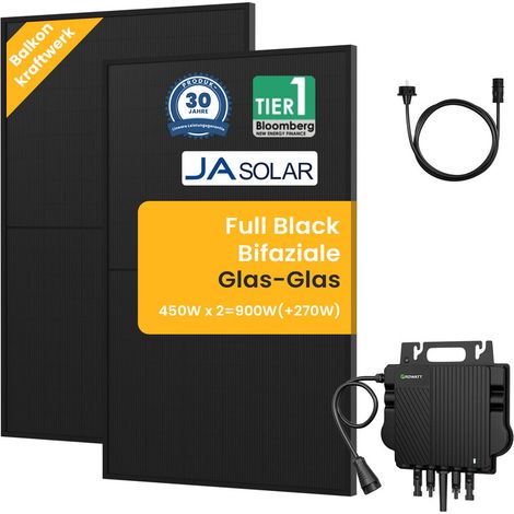 900W Balkonkraftwerk 800W komplett Steckdose - Growatt Neo 800 Watt Wechselrichter - Solaranlage Komplettset - 450W Solarmodule & Envertech & Zubehör (1/5)