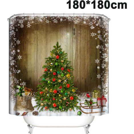 Rideau De Douche De Noël - Polyester Imperméable - Motif Sapin De Noël - Avec Tapis Anti-Dérapant Et Couvre-Couette De WC - Lot De 3 Pièces (1/5)