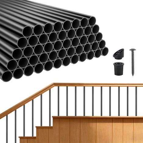 VEVOR Balustres de Terrasse 66 cm Lot de 125 Barreaux de Garde-corps en Alliage deAlu pour Garde-corps de Terrasse, Escalier et Porche, Barreaux Ronds Creux Diam. 1,9 cm, avec Connecteurs et Vis, Noir (1/5)