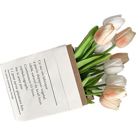 Künstliche Tulpenblumen, detailreich, langlebig, leuchtende Farben, Kunststoffblumen für Büro, Wohnzimmer, Fotografie, Weiß und Champagner (1/5)