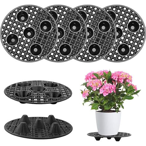 Lot de 6 soucoupes rondes 30 cm pour pots de fleurs, grille de drainage, plastique, intérieur et balcon (1/5)