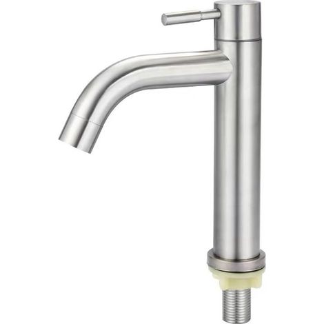 Robinet, G1/2 Acier Inoxydable Brossé Simple Robinet Froid Lavabo Robinet Eau Type Clé Robinet Accessoire de Salle de Bains pour la Maison Cuisine Salle de Bains (1/4)