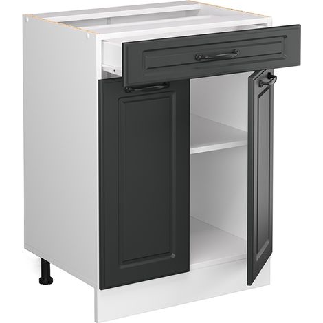 Mobiletto base per cucina R-Line, Antracite casa di campagna, 60 cm con cassetto, senza piano di lavoro, Vicco (1/4)