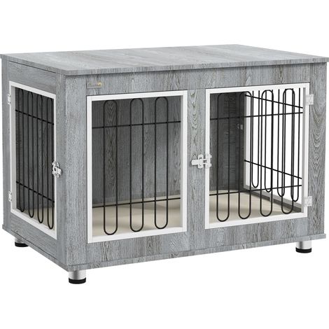 Gabbia per cani con cuscino, doppia porta e 2 chiusure, grigia, 90 x 58 x 65 cm (1/5)