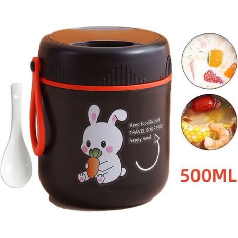 Boîte Alimentaire Isotherme - MARQUE - 500ML - Acier Inoxydable - Noir (Lapin) - Portable (1/3)