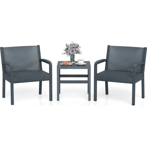 Conjunto de patio de ratán de 3 piezas, resistente a la intemperie, gris (1/5)