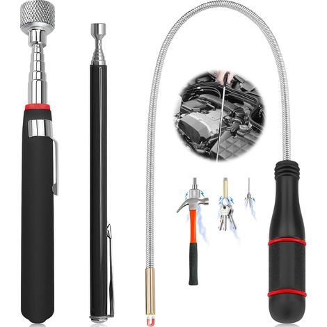 3Pcs Outil de Ramassage Aimanté Télescopable avec Pince à Poche, Magnétique Puissant, Barre Magnétique Aimant Flexible pour Pièces Voiture Petites Ramasser, Objets Métalliques 2 LB 3 LB 5 LB (1/5)