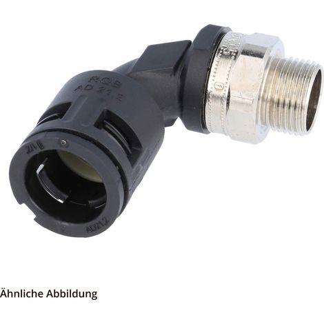 FLEXA RQBK90DR-M Schnellverschraubung 90 Grad Bogen Gewinde M20x1,5 für Schlauch-Außendurchmesser 21,2mm hochdichtend mit drehbarem Messing-Außengewinde - 1 Stück (1/3)