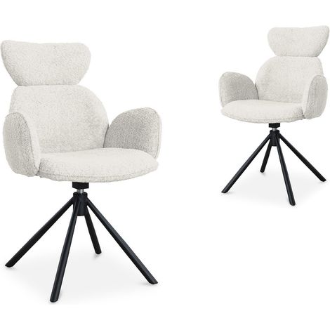 Lot de 2 chaises pivotantes avec accoudoirs en tissu effet peau de mouton beige MAGY (1/5)