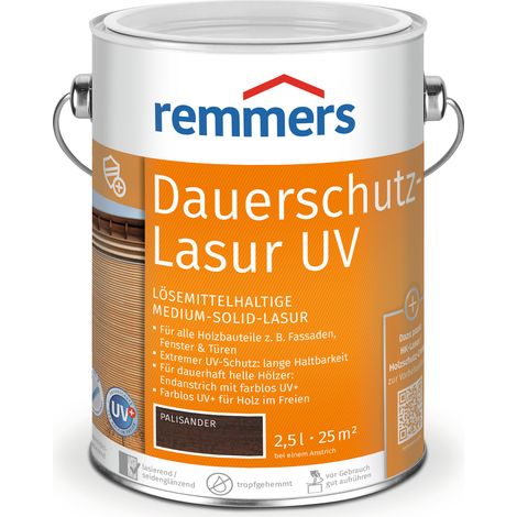Remmers Dauerschutz-Lasur UV palisander, 2,5 Liter, Holz UV-Schutz für außen, auch für helle Farbtöne und farblos UV+, blockfest, wetterbeständig