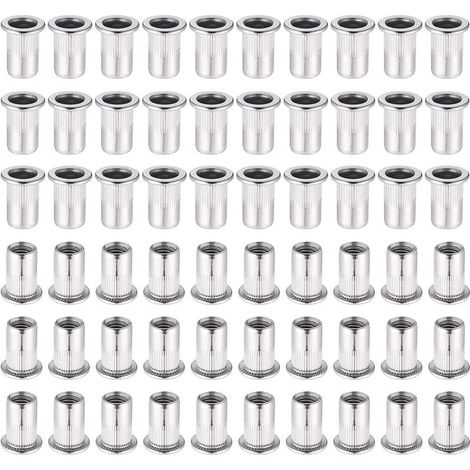 Ecrou a Sertir M6 en Acier Inoxydable Tête Plate Ecrou Aveugle Rivet Fileté Ecrou a Rivet pour pince à insert fileté 60 Pièces 304 Lefou (1/5)
