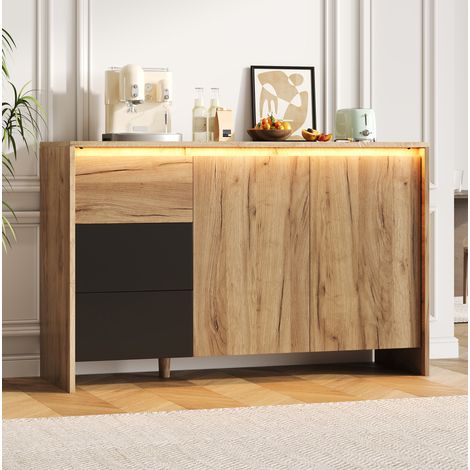 Sideboard mit LED 3 Schubladen 2 Türen 105x76x40 cm OKMYHOME