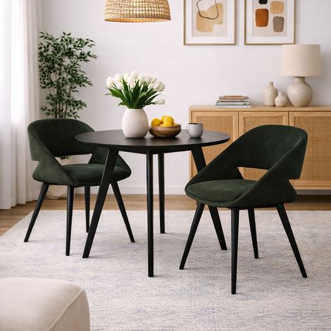 Lot de 2 chaises 51x55x78cm en velours côtelé vert foncé et noir -ADYA