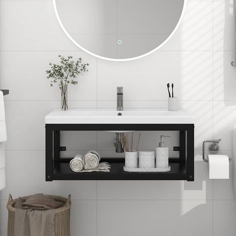 Cadre de lavabo de salle de bain Style Contemporain - mural Noir 79x38x31 cm Fer BV437638 - BonneVie (1/5)
