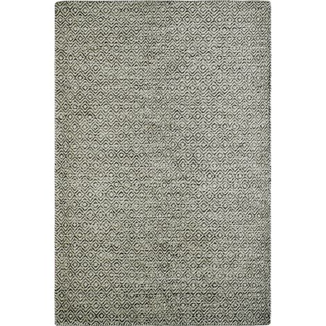 Tapis taupe en laine tissé main motif graphique - 150 x 80 cm (1/3)