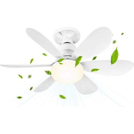 52 cm großer, dimmbarer LED-Deckenventilator (40 W) mit E27-Fassung, geräuscharmer Kronleuchter für Schlafzimmer, 6 Flügel, 3 Geschwindigkeitsstufen (1/5)