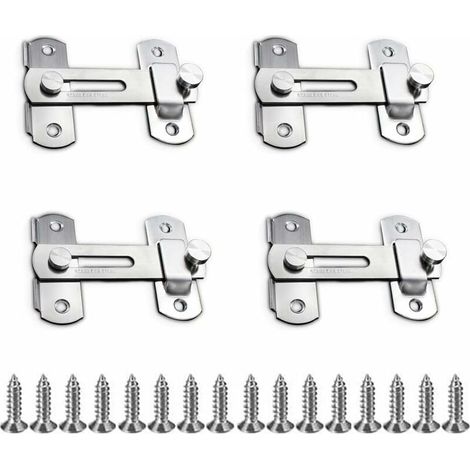 4 Pièces Loquet de Porte, Sécurité Loquet, Coulissant Moraillon, Verrouillage pour Porte en Acier Inoxydable pour Porte, Armoire, Tiroir