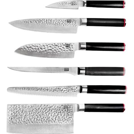 Coffret de 6 Couteaux de Cuisine Martelés en Acier 440C et Bois de Pakka Noir - PANGIVO (1/5)