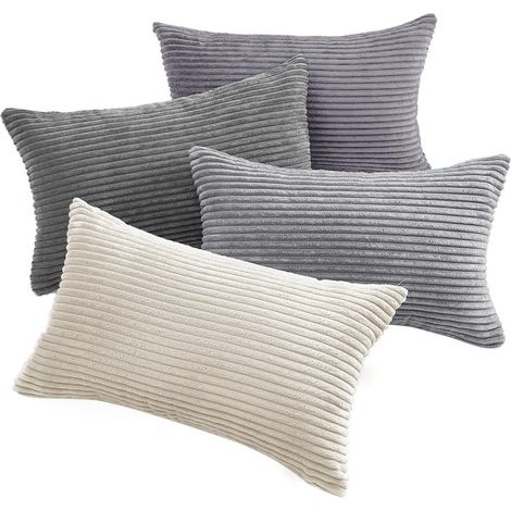 Housse Coussin 30x50cm en Velours Côtelé Gris Housse de Coussin Canape Décoratif Tête de Lit Salon de Jardin Fauteuil Déco Aesthetic Scandinave Lot de 4 (1/5)