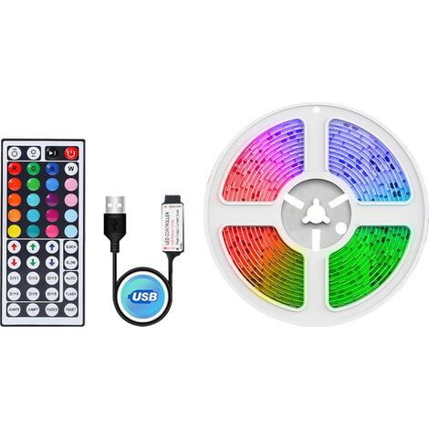 Ortviai Bande LED RGB 5 V pour bureau – 2 m, 45 LED/m, télécommande infrarouge et application mobile, 16 couleurs