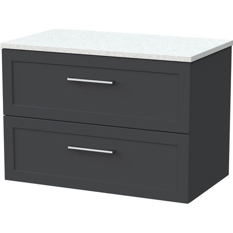 Stonnall Traditional Wall Hung 2 Drawers Vanity Unit with White Nebula Laminate Worktop, 800mm, Dark Grey